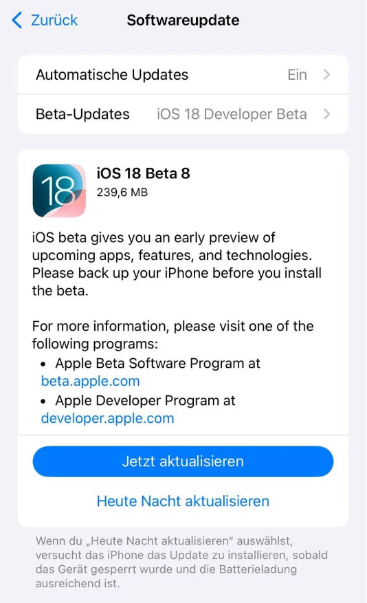 新乡苹果手机维修分享苹果 iOS / iPadOS 18 开发者预览版 Beta 8 发布 